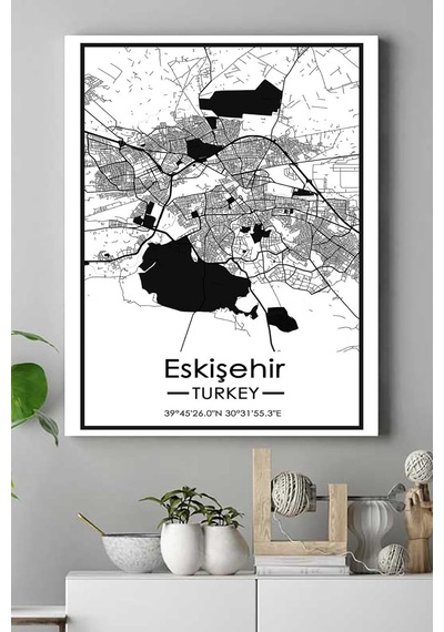 Pster18624 Eskişehir Harita Dekoratif Tasarım Kanvas Tablo 50 X 70
