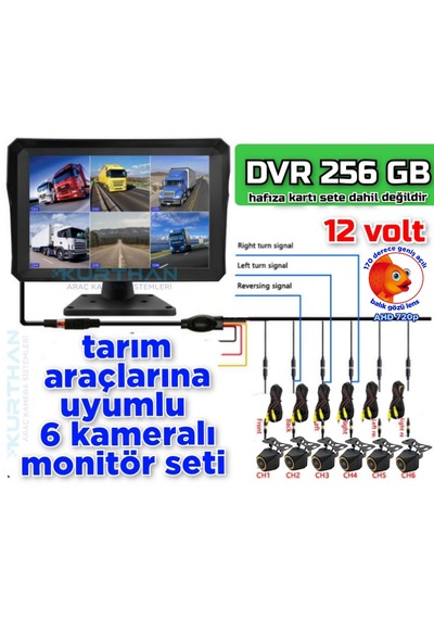 4x3 Cm. Küp Ahd 720p 170 Derece Balık Gözü Lens Kamera Qled Ekran 10'' Dvr Monitör 12 V 256 Gb