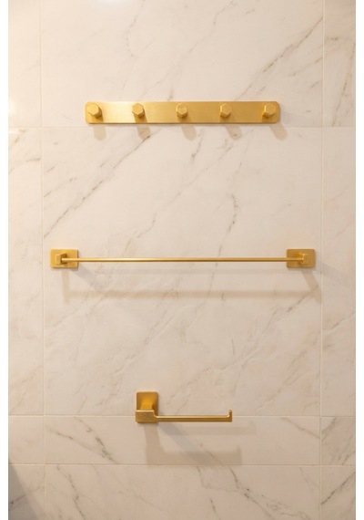 Premium Gold Alüminyum Tuvalet Kağıtlığı+5'li Havlu Bornoz Askısı+büyük Havlu Askısı Yapışkanlı Altın