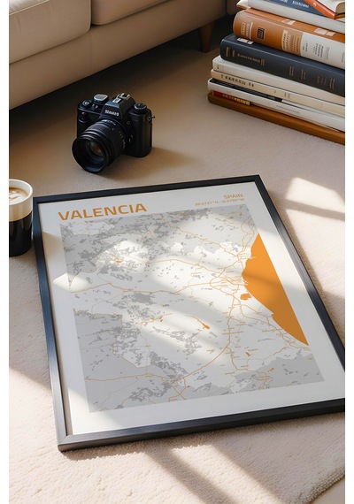 Valensiya İspanya Spain Haritası Çerçeveli Tablo Lüks Salon Ofis Duvar Dekorasyonu Hediyelik Tablo