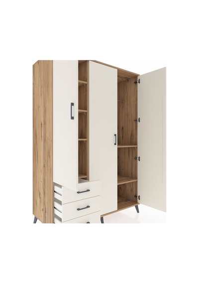 Kronos Dolap 6 Raflı 3 Çekmeceli Tek Askılı 132x59x195 Çam-ay... Çam