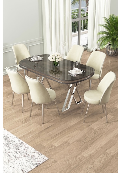 Canisa Lai Serisi 90x168 Lak Panel Antrasit İroni Krom Ayak Masa Takımı 6 Krem Sandalye Antrasit İroni Masa Ve 6 Krom Ayak Krem Sandalye Canisa Lai Serisi 90x168 Lak Panel Antrasit İroni Krom Ayak Masa Takımı 6 Krem Sandalye Antrasit İroni Masa Ve 6 Krom Ayak Krem Sandalye