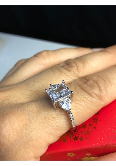Vog Pırlanta Tasarım Baget V Kalp Effective Diamond Taşlı 925 Gümüş Evlilik Teklifi Yüzük