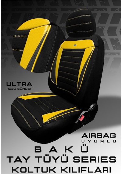 Mitsubishi Space Star Hatcback Diğer 2013-2018 Uy Tegin Pulse Serisi Raşel Siyah Sarı Koltuk Kılıfı