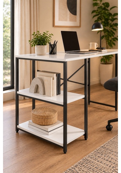 Sulorahome Beyaz Raflı Çalışma Masası 120 Cm