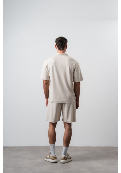 Erkek Polo Yaka Regular Fit T-shirt Şort Takım Bej