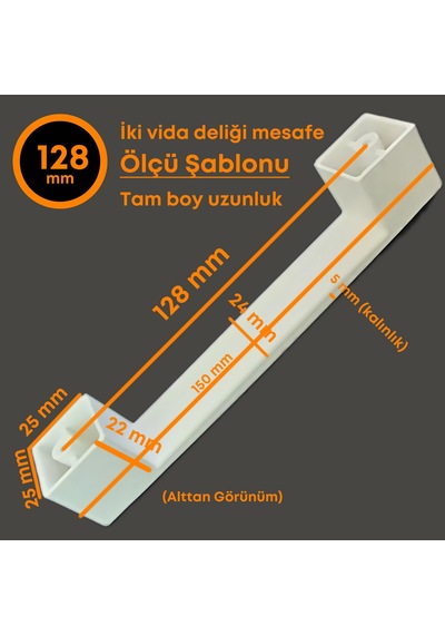Cateksss Köprü Kalın 128 Mm Çekmece Dolap Mobilya Kulpu Sert Plastik Beyaz - 45 Li Paket
