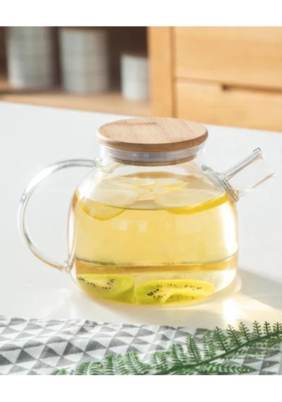 Borosilikat Cam Demlik Bambu Kapak Bitki Demliği 1 Litre 9667 Şeffaf