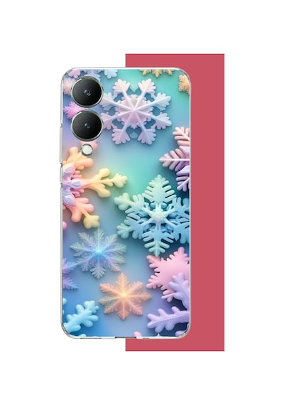 Vivo Y17s Uyumlu Renkli Kar Taneleri Baskılı Silikon Kılıf