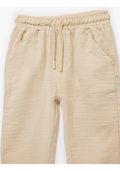 Koton Pamuklu Beli Bağcıklı Müslin Kumaş Basic Jogger Pantolon Bej 6smb40023tw Ekru