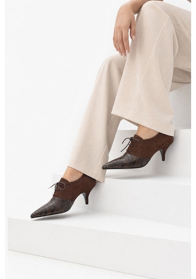 Luvi Shoes Medley Kahverengi Süet Kahverengi Desenli Bağcıklı Kadın Topuklu Ayakkabı