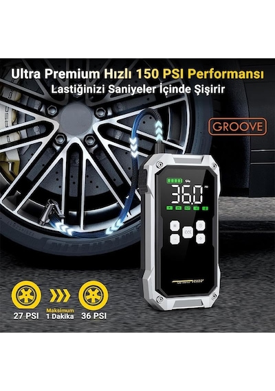 Tr F04 21600 Mah, 6000a Tepe Akımı Profesyonel Akü Takviye Cihazı + Lastik Şişirme Kompresörlü Taşınabilir Jum
