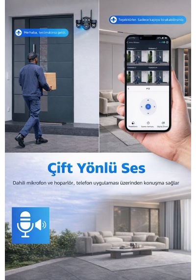 Rx18 Wifi 4 Kameralı Güvenlik Kamerası 20mp Ultra Hd Ptz Hareketli Sesli Gece Görüşlü Akıllı Kamera