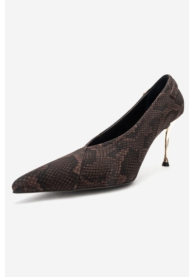 Luvishoes Polly Kahverengi Desenli Tokalı Kadın Topuklu Ayakkabı Kahverengi
