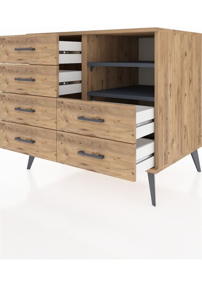 Kronos Şifonyer 2 Raflı 6 Çekmeceli 88x59x80 Çam-antrasit/çam Antrasit/çam