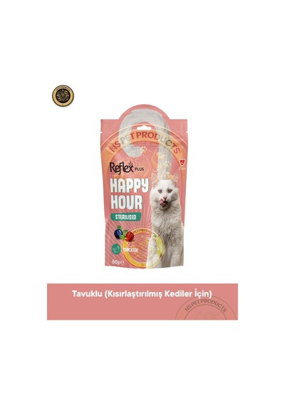 Reflex Happy Hour Sterilised Chicken Kısırlaştırılmış Kediler İçin Tavuklu Ödül Maması 60 Gr