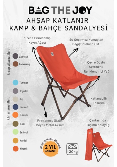 Bag The Joy Ahşap Antrasit İskelet - Kiremit Kılıf Sandalye Turuncu