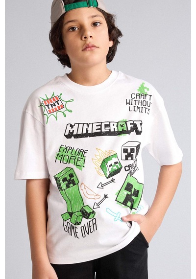 Defacto Mınecraft Oversıze Tişört Erkek Çocuk G8885a826smwt34 Beyaz-wt34