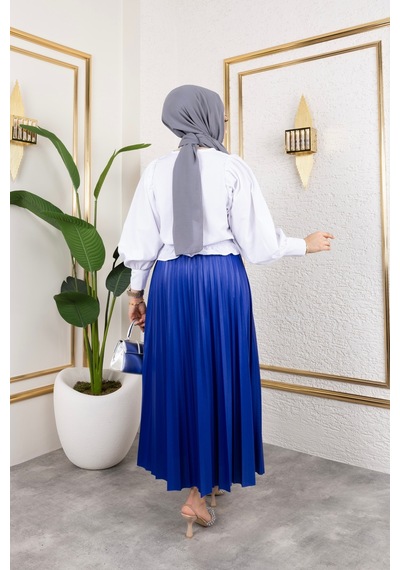Hira Life Fashion Kadın Tesettür Giyim Ve Deri Görünümlü Beli Lastik Detayı İle Piliseli Uzun Etek Mavi Mavi Hira Life Fashion Kadın Tesettür Giyim Ve Deri Görünümlü Beli Lastik Detayı İle Piliseli Uzun Etek Mavi Mavi
