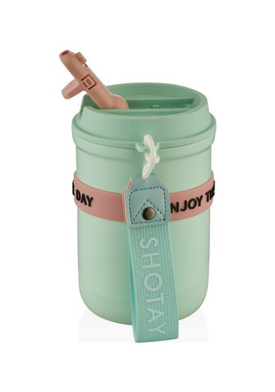Shotay Strow Çelik Termos Mug 410ml Yeşil Yeşil