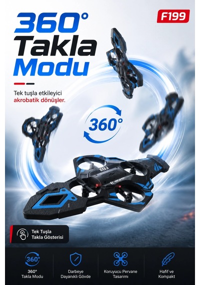 F199 Uzaktan Kumandalı Uçak Drone 2.4g Bağlantılı 360 Derece Dönüş Özellikli Oyuncak