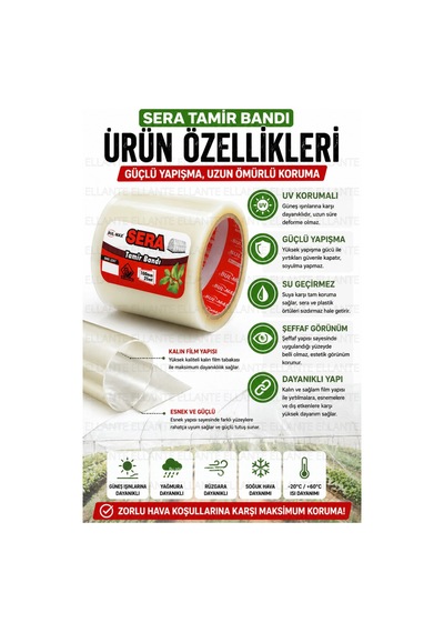 Sera Tamir Bandı 100 Mm X 25 Metre Şeffaf Uv Dayanımlı Güçlü Yapışkanlı Sera Naylonu Onarım Bandı