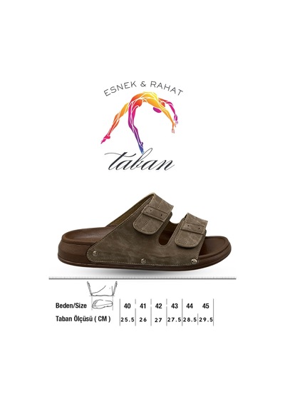 Sermoda Erkek Terlik - Çift Toka Ayarlanabilir Esnek Taban Deri Erkek Terlik C Haki