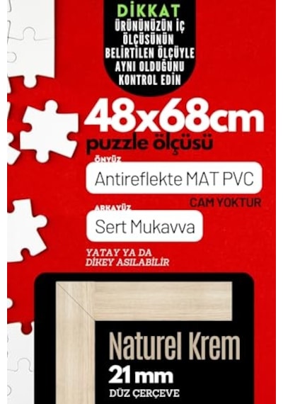 21lik Puzzle Poster Resim Çerçevesi Pvcli Postersiz Resimsiz Çerçeve Naturel Krem, 48x68