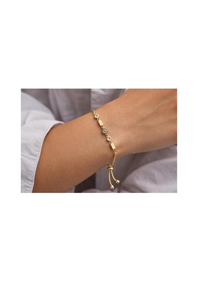 Çelik Ayarlanabilir Zirkon Gold Bileklik Gümüş + Altın