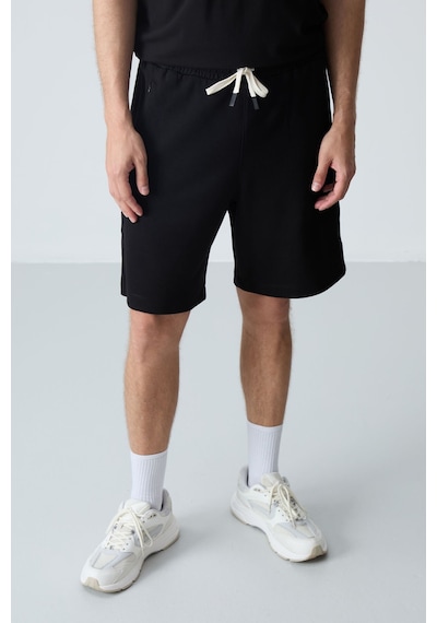 Air Jones Tommy Life Siyah Pamuklu Kalın Yumuşak Dokulu Standart Fit Basic Erkek Şort - 81276 Siyah