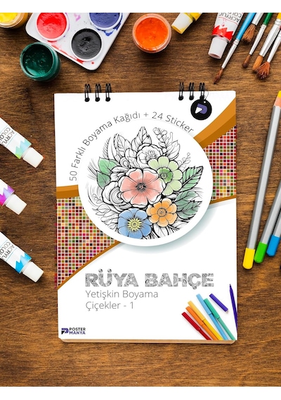 Rüya Bahçe Yetişkin Boyama Kitabı, Çiçekler Mandala Boyama Kitabı, Boyama Defteri, Boyama Sayfa