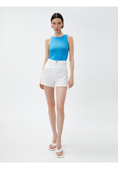 Koton Crop Atlet Bisiklet Yaka Kolsuz Mavi 3sak10015ek 3SAK10015EK637
