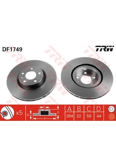 TRW DF1749 Fren Diski Ön Doblo 10- Practıco 10- / 147 00- 156 97- 164 Spıder 95- / Combo 12- Havalı 284Mm