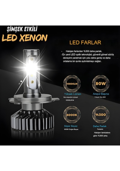 Opel Corsa B 1993-2000 Uzun - Kısa Uyumlu Şimşek Etkili Led Xenon Premium Series H4