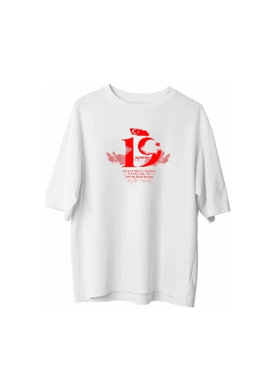 Butik İstanbul 19 Mayıs Atatürk Temalı Gençlik Ve Spor Bayramı Bisiklet Yaka T-shirt - Beyaz