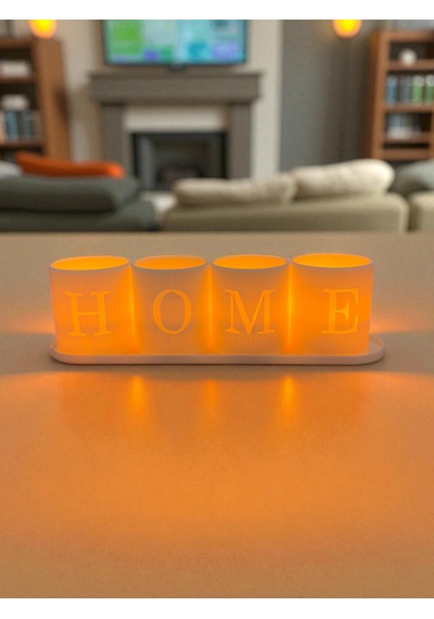 Home Yazılı 4'lü Led Tealight Mumluk Seti Beyaz Standlı Dekoratif Ev Aksesuarı