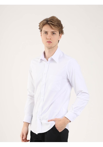 Dufy Beyaz Erkek Regular Fit Brent Yaka Uzun Kol Gömlek - 88184 Beyaz