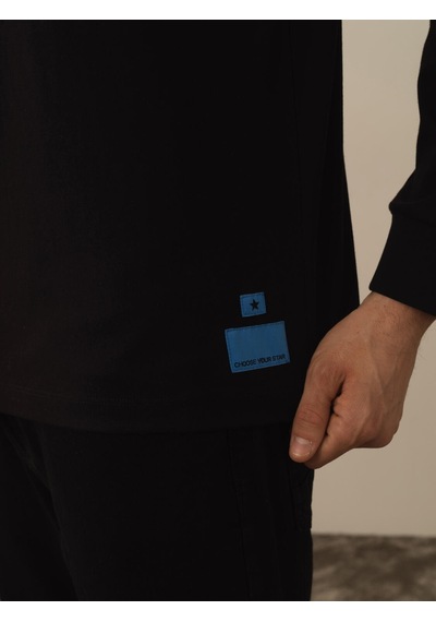 Xint Siyah Pamuk Dokulu Regular Fit Uzun Kollu Tişört 502065