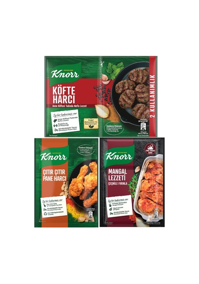 Knorr 3'lü Harç Ve Çeşni Seti Köfte Harcı, Pane Harcı, Fırında Tavuk Çeşnisi