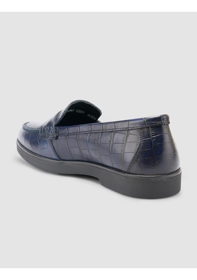 %100 Hakiki Deri Lacivert Croco Desen Kadın Loafer Lacivert