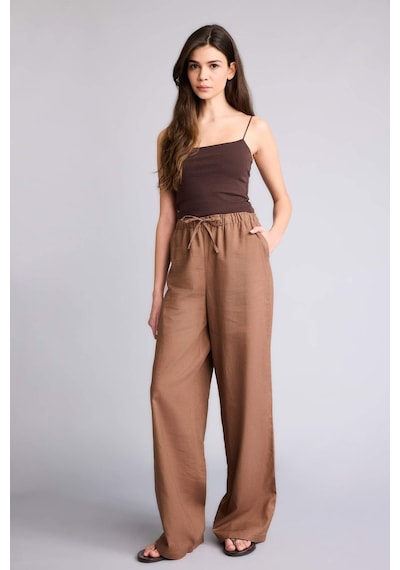 Defacto Wıde Leg Çift Cepli Beli Lastikli Standart Boy Keten Karışımlı Pantolon E1981ax26smbn534 Kahve-bn534