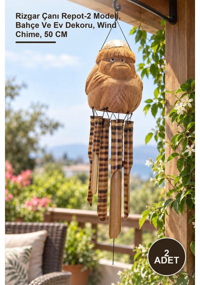 2 Adet Maymun Büstü Rüzgar Çanı Rizgar Çanı Repot-2 Modeli, Bahçe Ve Ev Dekoru, Wind Chime, 50 Cm