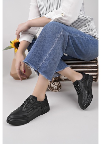 Nesilshoes Nesil Shoes Comfo 100 Siyah Hakiki Soft Deri Kadın Sneakers