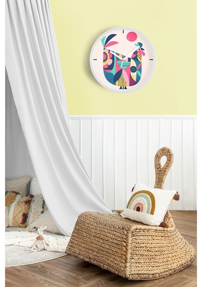 Renkli Horoz Desenli Modern Duvar Saati - 25cm - Önü Camlı Beyaz Kasa - Sessiz Mekanizma-jh0509 Beyaz