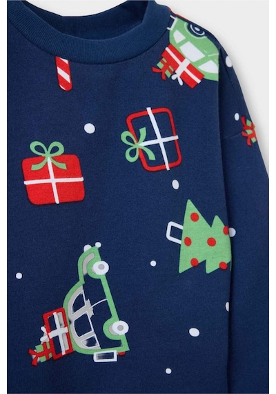Defacto Erkek Bebek Yeni Yıl Baskılı Uzun Kollu İnce Sweatshirt Kumaşı 2li Takım G1973a525cwnv241 Lacivert-nv241