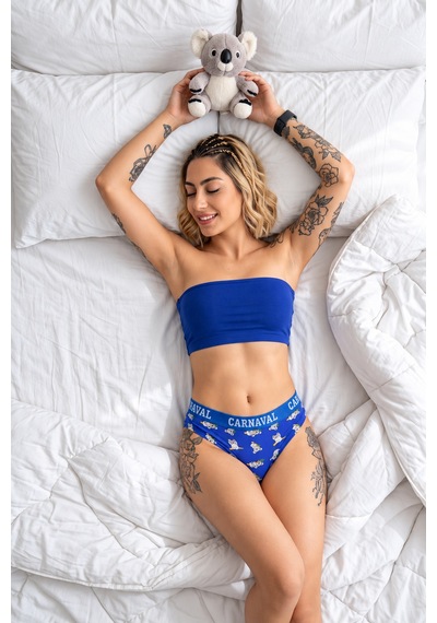 Carnaval Socks Koala Desenli Kadın Brazilian Külot Pamuklu Likralı Saks Mavi Çok Renkli
