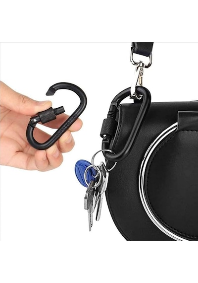 Microcase Vidalı Kilitli Karabina Askı 5.5 Cm - Çok Amaçlı D Tipi Kamp Anahtarlık Çanta Kampçılık Ekipman Sabitleme Kancası Siyah 5 Adet - Al5886