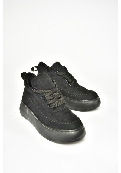 Fox Shoes T811845302 Siyah Süet Kalın Tabanlı Kadın Ayakkabı Siyah-süet Siyah