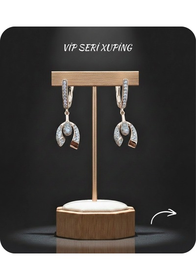 Vip Seri Küpe Xuping At Nalı Şans Tasarım Taşlı Rose Altın Kaplama 3,5cm Rose Gold