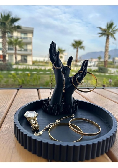 Tabak + El Şeklinde Yüzük & Takı Standı, Tyb18k87gl8k8jık18 Siyah